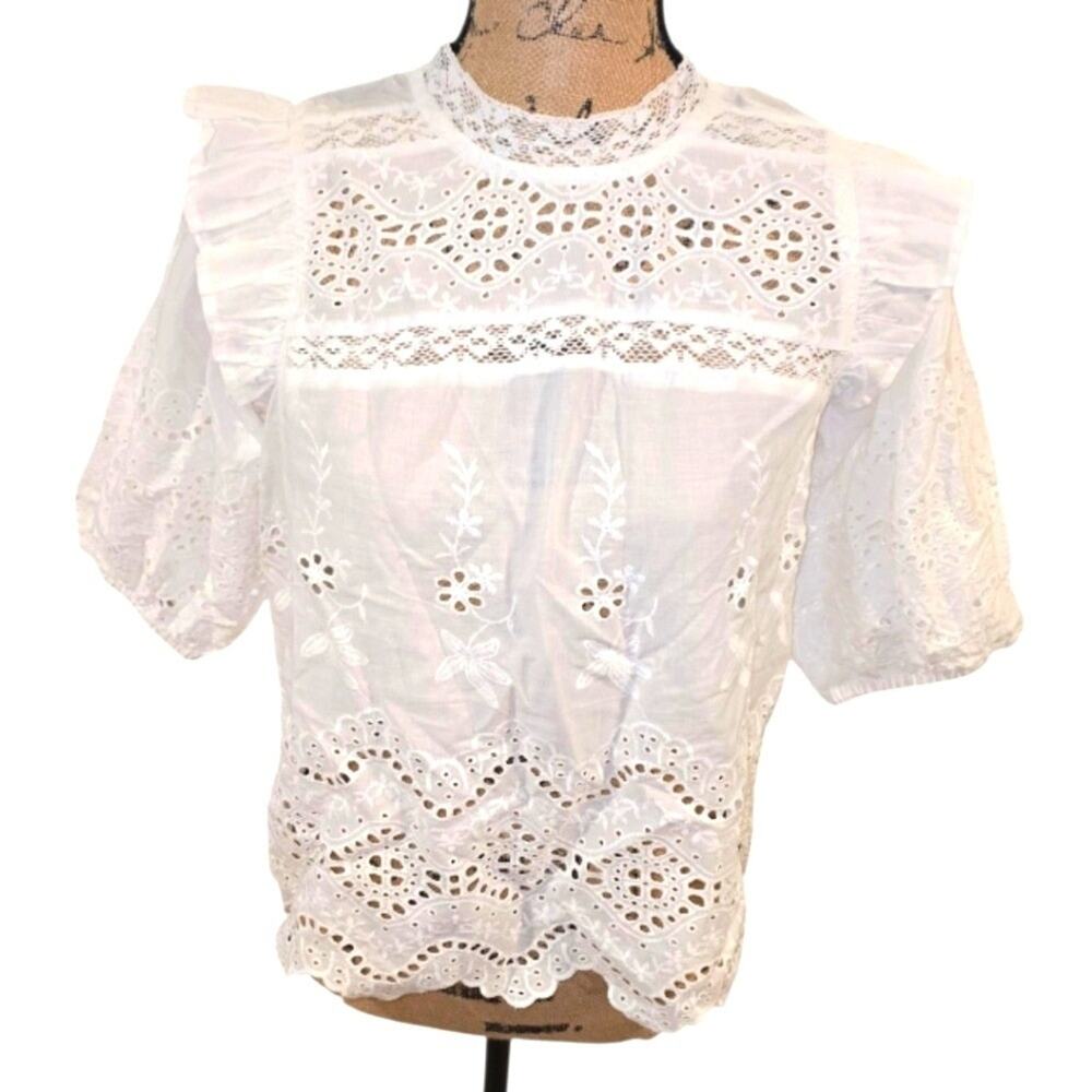 Jennifer & Grace White Lace Eyelet Cottagecore Women's Top Size Small New